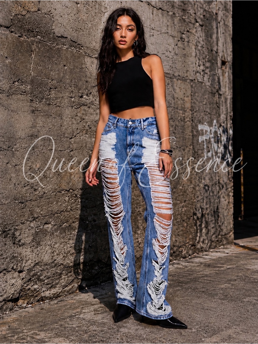 New GOOD AMERICAN The Khloé High-Waist Ripped Straight-Leg Jeans  – Size 2/26
